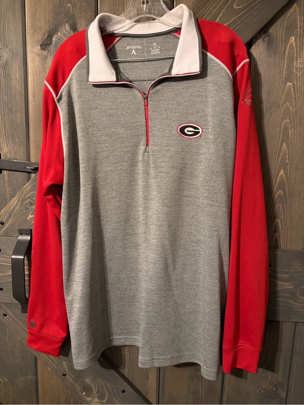 Antigua Gray and Red Quarter-Zip Pullover with Georgia G Logo XL